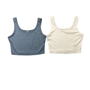 Ribbed Crop Tank Top Set 2 Pack Blue Cream Large Basic Layering Minamilst